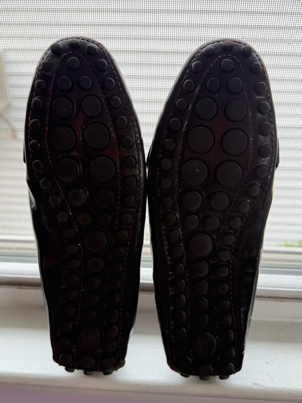 Louis Vuitton Dark Burgundy Patent Leather Loafers with Gold LV Hardware - Picture 3 of 3